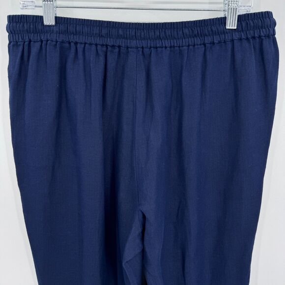 J. CREW Dark Blue Pull On 100% Linen Tie Waist Wide Leg Pants Size 12 - Picture 4 of 6